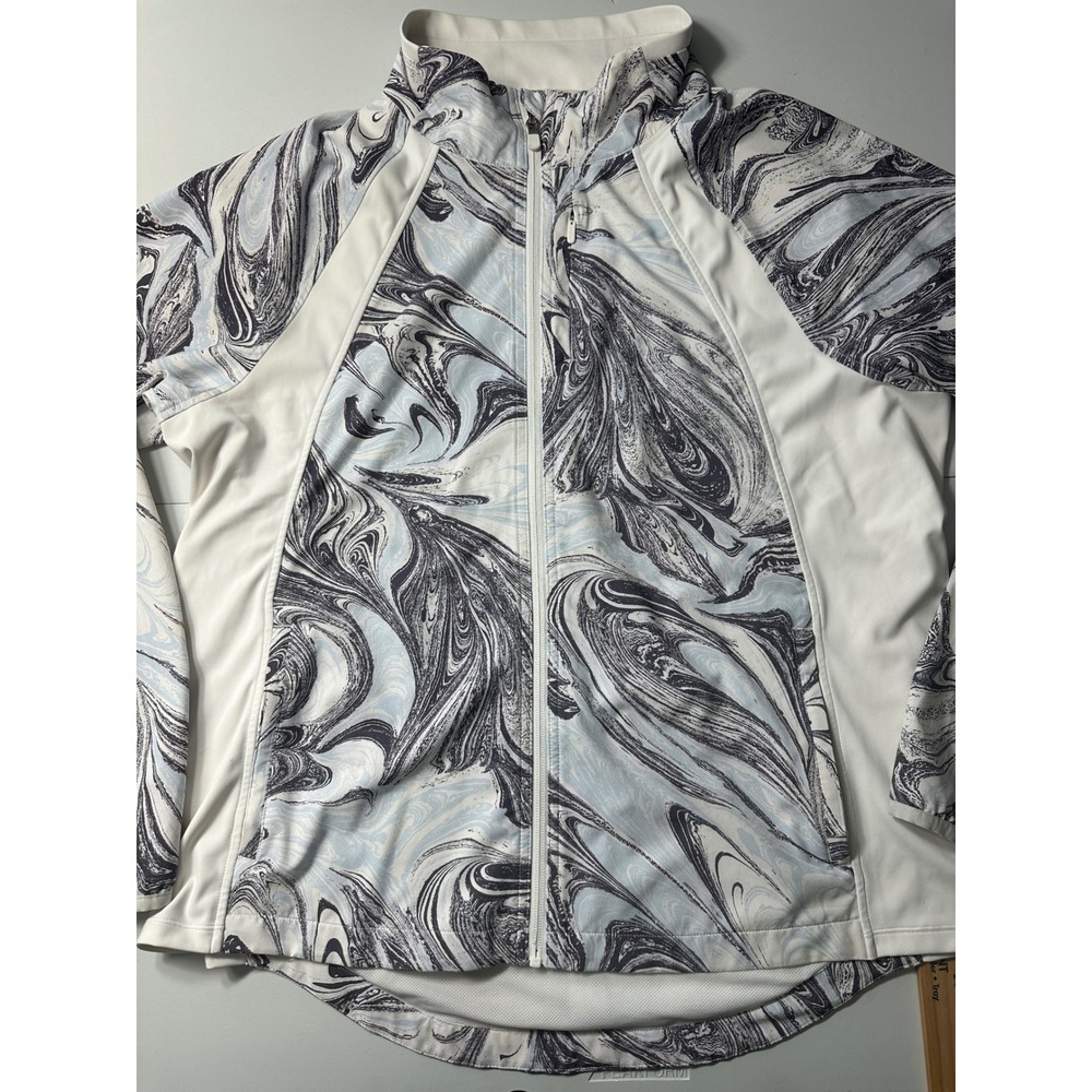 Athleta Run With It Printed Jacket XL Black White Marble Swirl Full Zip Running